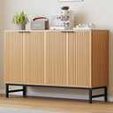 Luoxiao Buffet Sideboard with 4 Fluted Doors, 47" Modern Credenza Accent Cabinet with Adjustable Shelves, Console Table & Solid Legs, Coffee Bar Cabinet for Living Room, Hallway Natural Oak