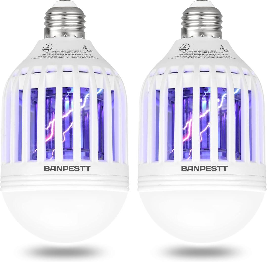 [2-Pack] BANPESTT Bug Zapper Light Bulb 2-in-1 Indoor Mosquito Zapper Gnat Trap- Electric Fly Insect Killer&Bug Catcher for Home Backyard Patio