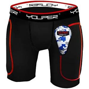 Youper Boys Youth Padded Sliding Shorts with Soft Protective Athletic Cup for Baseball, Football, Lacrosse, Y-XL