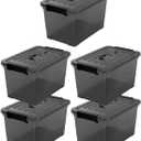 17 QT Plastic Storage Bins with Latching Lids 5 Packs Large Stackable Storage Containers for Organizing Storage Box for Garage, Closet, Classroom, Kitchen.Clear Black