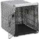MidWest Homes for Pets Small Dog Crate Cover Featuring Teflon Fabric Protector, Poly-Cotton Privacy Kennel Cover Fits Most 24-inch Crates, Gray Designer Print, Washable, Reduces Barking (Gray Geometric Pattern)
