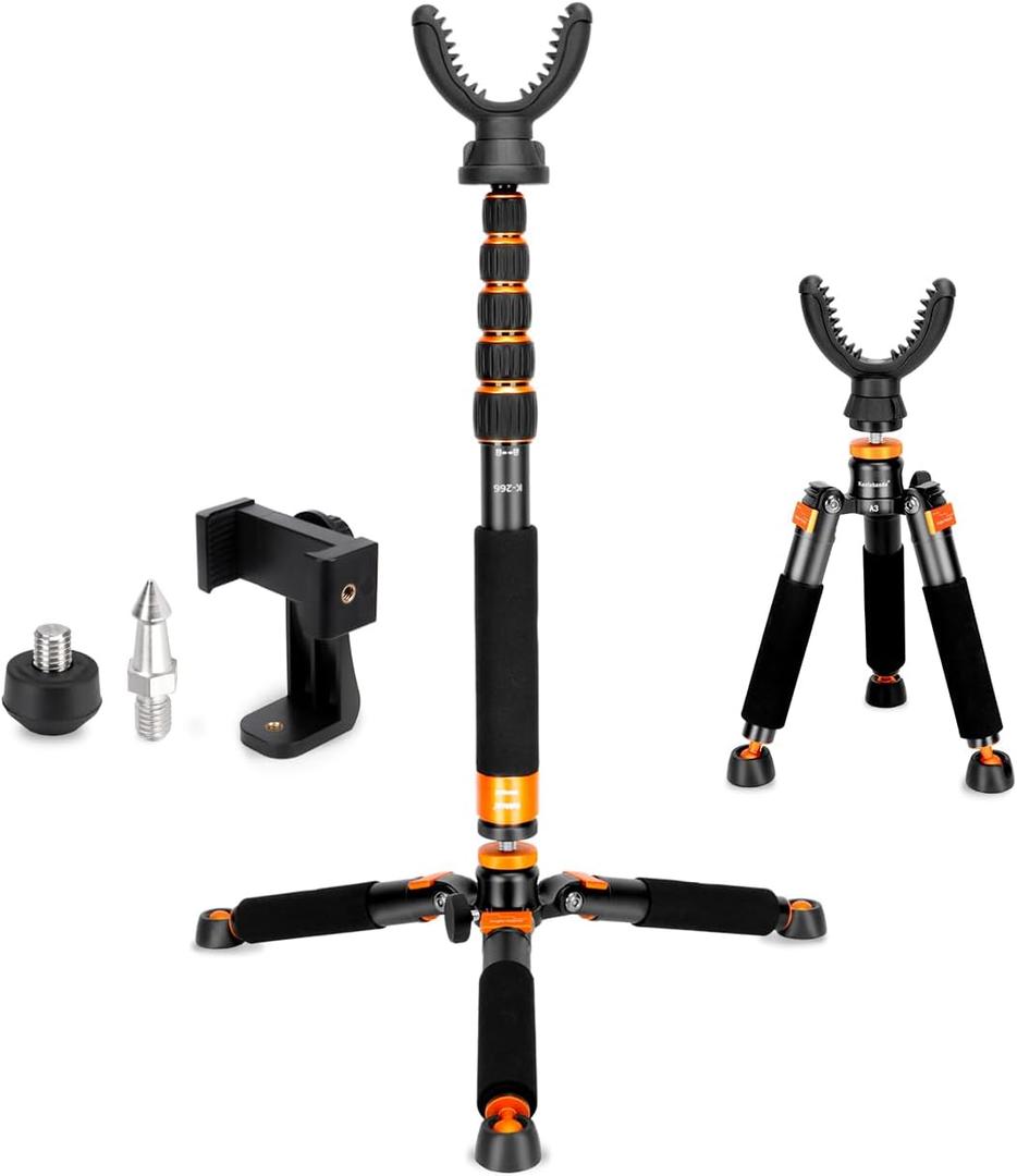 Aluminum Hunting Monopod - 21"-67" Shooting Tripod Stand with 360 Rotating V Yoke Head for Rifle, Outdoors