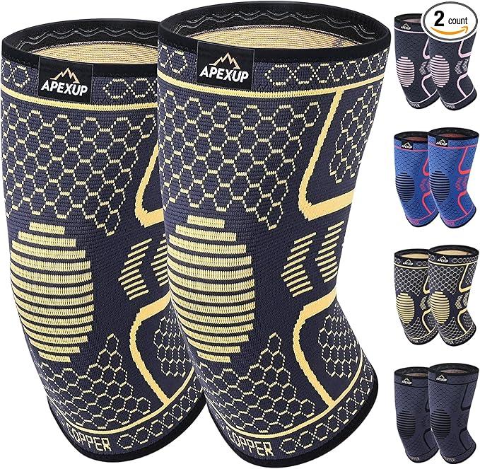 APEXUP Compression Knee Brace for Women, Copper Compression Sleeve for Knee Support, Arthritis Pain Relief, Meniscus Tear, ACL, Running S 2 Pack