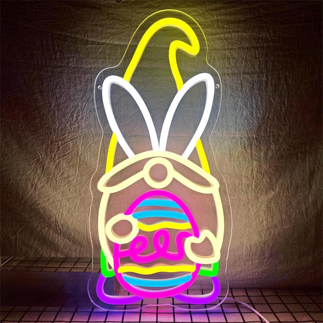 Easter Gnomes Neon Sign Easter Neon Sign for Wall Decor Dimmable Gnomes Led Sign Easter Neon Light Sign Easter Gnomes Decorations for Home Easter Party Gifts Bedroom Holiday