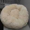 Bedsure Calming Dog Bed for Medium Dogs - Donut Washable Medium Pet Bed, Anti-Slip Round Fluffy Plush Faux Fur Cat Bed, Fits up to 45 lbs Pets, Ivory Beige, 30 inches