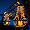 Hanging Candle Lantern Outdoor, 27 Battery Operated Modern Clear Acrylic Crystal Chandeliers with Flickering Yellow Led Candle Light S Hooks for Garden, Backyard, Gazebo, Room Indoor Indoor Decor