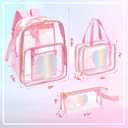 Eccliy 3 Pcs Clear Backpacks for Kid School, Heavy Duty 17 Inch Transparent Backpack with Lunch Bag and Pencil Bag(Rose Pink,Rainbow Heart), 11 Inch