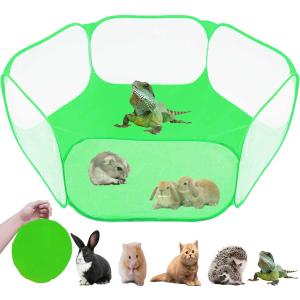 Small Animals Tent,Reptiles Cage,Breathable Transparent Pet Playpen Pop Open Outdoor/Indoor Exercise Fence,Portable Yard Fence (Cool Green), Size 45"L x 23"W x 15"H