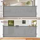 96" Retractable Baby Gates Large Openings, Extra Wide Mesh Dog Gate for Garage Deck Porch, Strong Suction Disc Prevent Crawling Under, 34" Tall Long Safety Gate for Child Indoor Outdoor, Gray