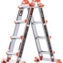 LANBITOU Ladder, A Frame 4 Step Ladder Extension, 14 FT Anti-Slip Multi Position & Storage Folding Ladder, 330 lbs Security Load Telescoping Aluminum Ladders for Stairs Home Indoor Outdoor Roof