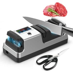 5-in-1 Electric Knife Sharpener for Kitchen Knives, with 100% Diamond Abrasives, 3 Adjustable Speeds, Quickly Sharpening for Straight/Serrated/Kitchen Knives, Scissors