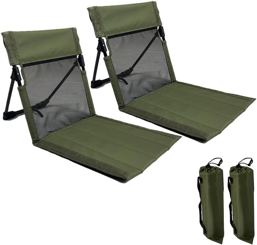 2 Pack Foldable Camping Chairs with Mesh Backrest,Ultra-Light Portable Beach Chairs with Carry Bag for Sunbathing Swimming Poolside Picnic Lawn Road Trips (Green)