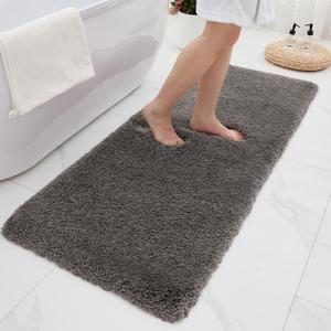 Bathroom Rugs Non Slip Washable 70x24, Ultra Thick Soft Microfiber Absorbent Bath Mats, High Density Foam Latex Non Slip Backing Bath Rugs, Fluffy Floor Carpet for Tub&Shower, Darkgrey