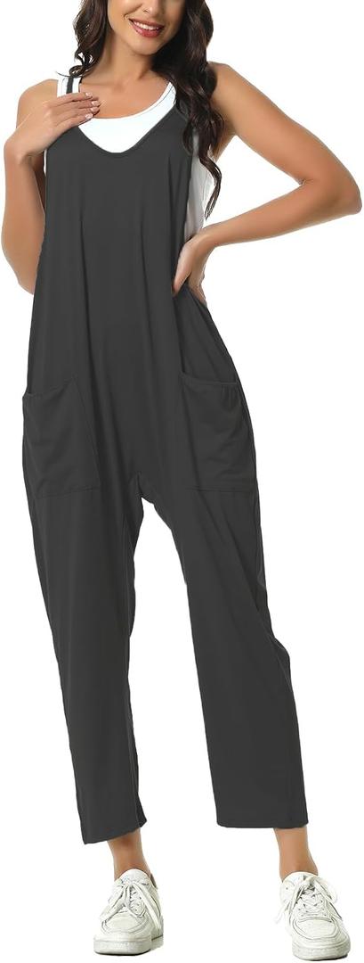 Rompers for Women Casual Summer Jumpsuits Sleeveless Loose Spaghetti Strap Overalls Jumpers (Gray)