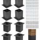 8-Pack 4x4 Post Base Brackets for Concrete - 3.5"x3.5" Wood Post Anchor - Deck, Fence, Pergola Raised Mount with Hardware - Rust-Resistant Black Steel