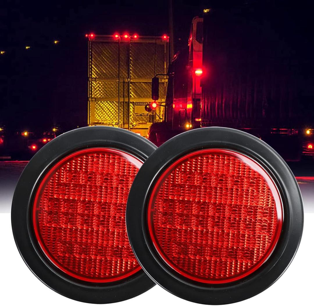 2PCS 4" Round Red 40 LED Trailer Tail Lights, Grommet Plug Waterproof Stop Turn Signal Stop Brake Trailer Lights for Trucks Trailers RV Bus