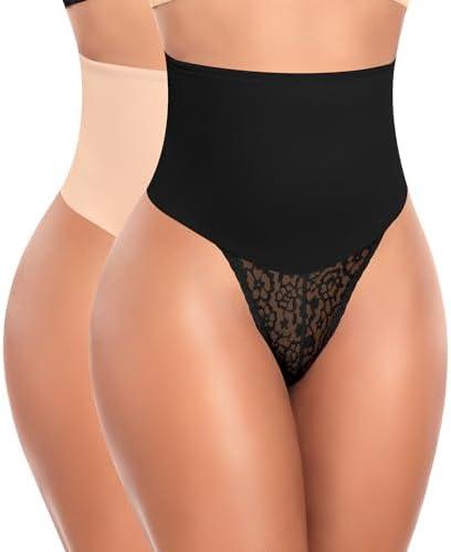 Werena Tummy Control Thong Shapewear for Women High Waist Body Shaper Panties Girdle Lace Shaping Underwear, Large