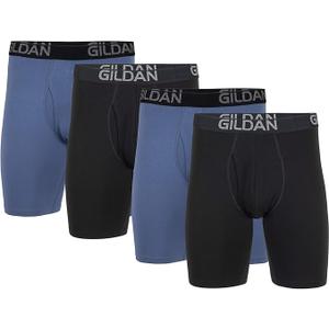 Gildan Men's Underwear Cotton Stretch Boxer Briefs, Multipack, Large, Black Soot/Slate Blue, 4 Pack