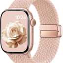 Braided Stretchy Band Compatible with Apple Watch Bands 38mm/40mm/41mm/(42mm-series 11 10) Women Men, Soft Nylon Solo Loop Magnetic Sport Strap for iWatch Series 11 10 9 8 7 6 5 4 3 2 1 SE Ultra (Pink Sand)