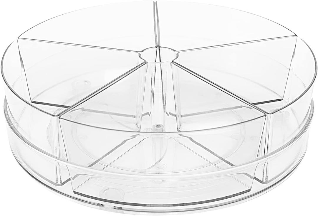 Roninkier Clear Lazy-Susan Organizer with 5-Removable-Bins - 11 Inch Round Plastic Rotating Storage Container for Cabinet, Pantry, Kitchen, Fridge, Vanity