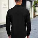 COOFANDY Men's Casual Button Down Shirt Long Sleeve Untucked Shirt Stretch Denim Dress Shirt with Pockets (Medium, Black)