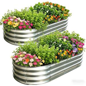 Galvanized Raised Garden Bed Kit, Planter Garden Boxes Outdoor, Oval Large Metal for Vegetables Fruits, Flowers Planter Boxes, Easy Assembly Garden Bed Kit (Silver, 631FT (2-Pack)