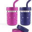 Pandaloo Smoothie Cups for Kids - Stainless Steel Toddler Tumbler with Straw, Sippy Cup for Smoothies - BPA-Free, Toddler Snack Cups, 10 oz (Pack of 2, Deep Purple/Blueberry)