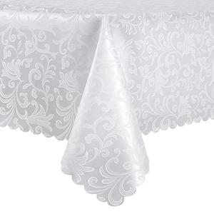 HommxJF Wave Scroll Damask Jacquard Rectangle White Tablecloth 60"x102"，Wipeable Table Cover for Dining Table, Buffet Parties and Camping