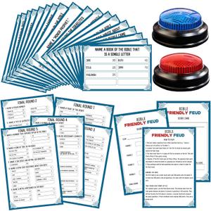 Christian Bible Family Feud Game with 2 Buzzers,Religious Trivia Quiz Card Game for Church Groups,Easter Parties,Team Building & Family Game Night