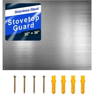 Reversible Stainless Steel Backsplash Behind Stove Metal BackSplash Panel Stainless Steel Cooking Backsplash Wall Panel for Kitchen Cooking Panel Pre Drilled Holes Matching Screws (36 x 32 Inch)