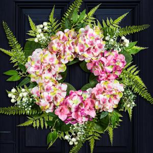 25inche Hydrangea Wreath for Front Door, Home and Kitchen, Summer Wreath Wall Window Decorative for Outdoor Indoor