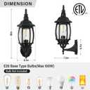 Aluminum 15 Inch Vintage Outdoor Wall Sconce, Black Outdoor Light Fixtures Wall Mount Exterior Porch Lights Clear Glass Outside Lights for Patio, Garage, Doorway 2-Pack