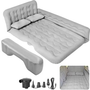 SUV Air Mattress - Thickened and Double Car Air Mattress Sided Flocking Travel Inflatable Car Mattress Bed with Electric Air Pump and 2 Pillows, Car Sleeping Bed for Home Outdoor and Travel-Grey