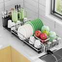 Large Dish Drying Rack, Expandable Dish Rack, Stainless Steel Anti-Rust Dish Racks for Kitchen Counter, Multifunctional Dish Drainer with Utensil Holder & Cup Holder, 13.4"-28.7" L x 11.8" W