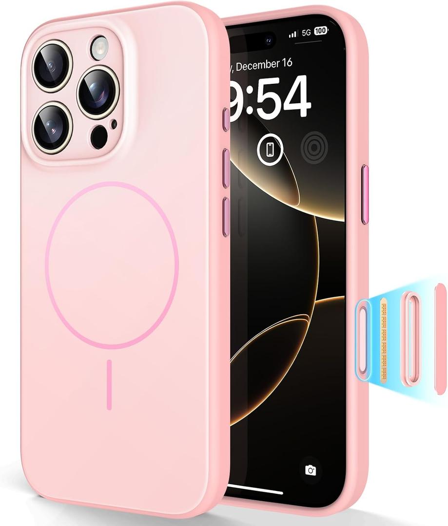TAURI for iPhone 16 Pro Case, Upgrade Full Camera Protection, Camera Control, Compatible with Magsafe, Minimalist Slimmer Magnetic Phone Case for iPhone 16 Pro, Pink