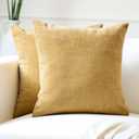 Encasa Thick Chenille Throw Pillow Covers Set of 2 | Mustard - (18x18) (45x45 cm) | Decorative Accent Square Throw Pillow Cases for Couch, Home Decor, Sofa