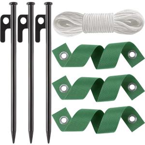 3 Pcs 12 Inch Heavy Duty Steel Tree Stake Kits, Tree Stakes and Supports for Young Trees Against Bad Weather Leaning Tree Anchor Straightening Kit, Bonus Tree Straps & Rope for Anchoring
