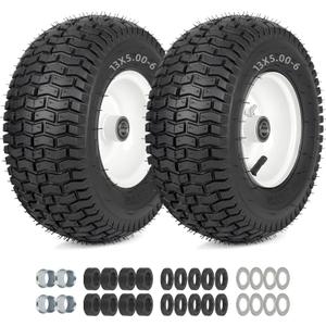GICOOL 13x5.00-6 Rubber Lawn Mower Tire and Wheel, 2 Pcs Replacement 13x5-6nhs Riding Mowers Lawn Pneumatic Tire with Bearing Bore 3/4" & 5/8", 3" -4.5" Centered Hub