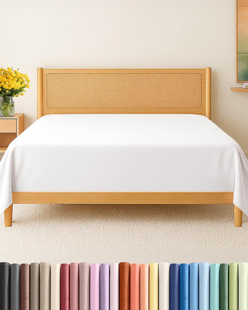 King Size Flat Sheet - Hotel Quality Top Flat Bed Sheet Only - Ultra-Soft, Comfy, Breathable & Cooling - Fade & Wrinkle Free - Easy-Care, Stain & Shrink Resistant Bedding - Oeko-Tex - Antique White