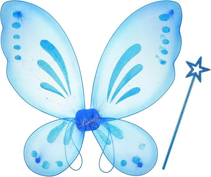 Sratte Fairy Princess Butterfly Wings Girls Kids Butterfly Costumes Set Star Wands Adults Christmas Birthday Party