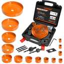 Luckyway Hole Saw Kit Pro, 24PCS Hole Saw Set with 3/4"-6"(19-152mm) 14PCS Hole Saws, Double-Ground Teeth for Clean Cutting, Ideal for Soft Wood, Plywood, Drywall, PVC