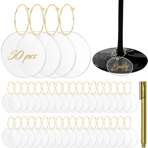 50 Pcs Wine Glass Charms - Round Acrylic Blank Wine Markers for Stem Glasses - Recognizer for Christmas, Wedding, Tasting, Party, Martini, Birthday Decorations