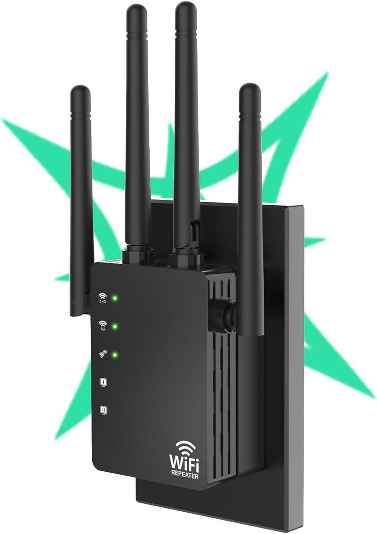 105-Device Compatible WiFi Extender Signal Booster, WiFi Extender, 12880 Sq.Ft Long Range, Dual Band 5GHz/2.4GHz 1200Mbps, Simple Installation for Home & Outdoor