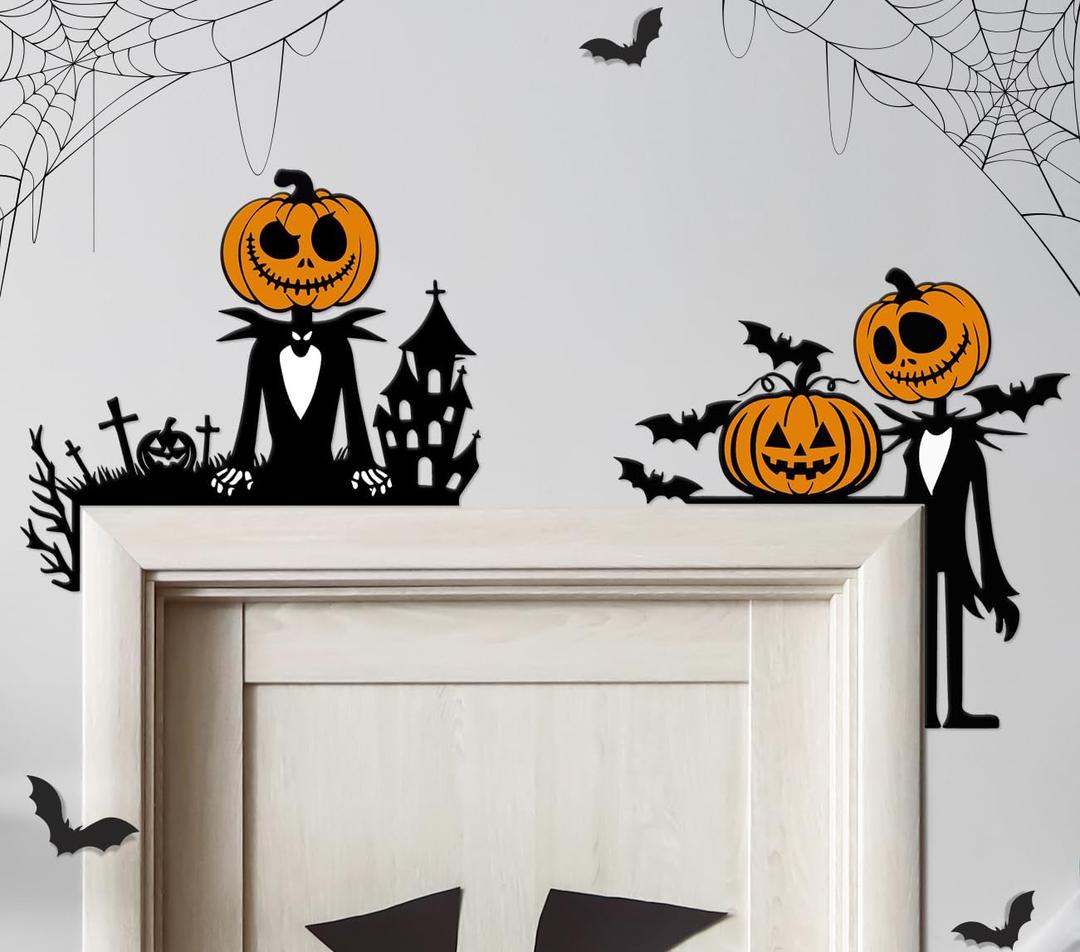 2Pcs Night Before Christmas Halloween Decorations Metal Door Corner Decor, Pumpkin Jack Skellington Vintage Wall Art Decor Indoor Halloween Party Decorations