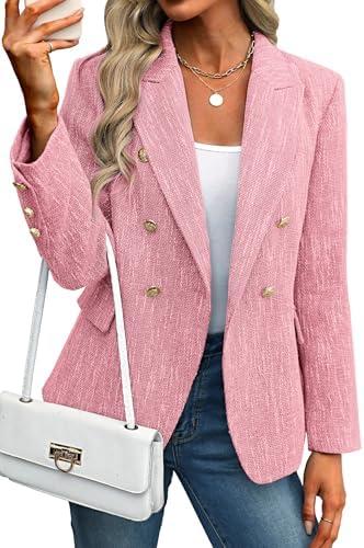ELLEVEN Women's Tweed Blazers Business Casual - Long Sleeve Double Breasted Jackets Open Front Work Suits L Button Fell Off