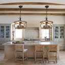 20" Farmhouse Chandelier, Rustic Drum Chandelier Light Fixture Over Table, 5-Light Pendent Light for Dining Room Vintage Wood Chandelier for Bedroom Hanging Lamp for Kitchen