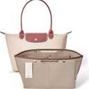 ZTUJO Purse Organizer Insert For Le Pliage, Compatible with Longchamp Le Pliage Shoulder Bag S/L, Top Handle S/MEnergy S/L, Xtra S, Longchamp Organizer Insert (Beige, Large)