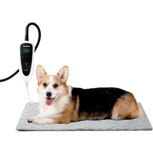 32x20 Inch Dog Heating Pad, Heated Dog Bed Indoor, Heated Cat Bed with Steel-Wrapped Cord, 25-Level Timer & 11-Level Adjustable Temperature Pet Heating Pad (32"L x 20"W x 0.5"Th, Grey)