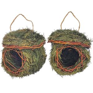 2 Pack Green Grass Birdhouse for Outside Garden Decoration Hanging Bird Hut Bird Nest Cozy Resting Place for Wild Birds (About 3.5-4.5inch)