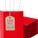 Bakepacker 100 Pcs Red Mini Paper Gift Bags with Handles 6"x4.5"x2.5" Party Favor Bags Multiple Uses (Mini size)